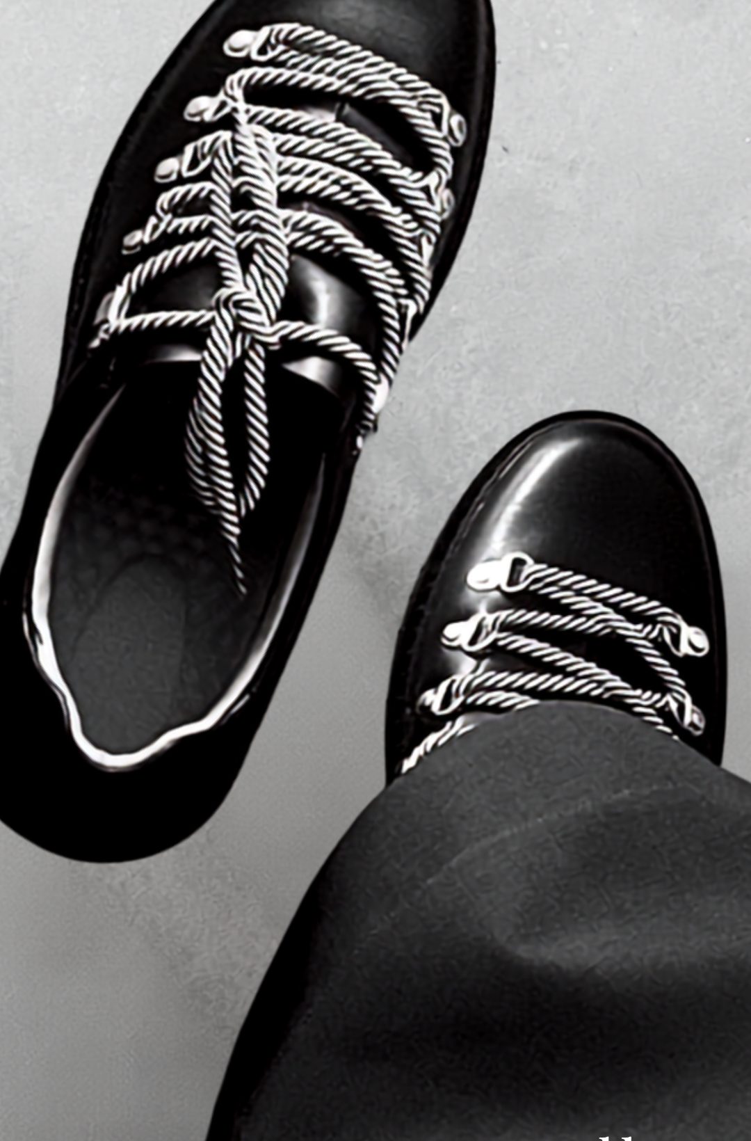 DERBY with rope laces, worn, black and white
